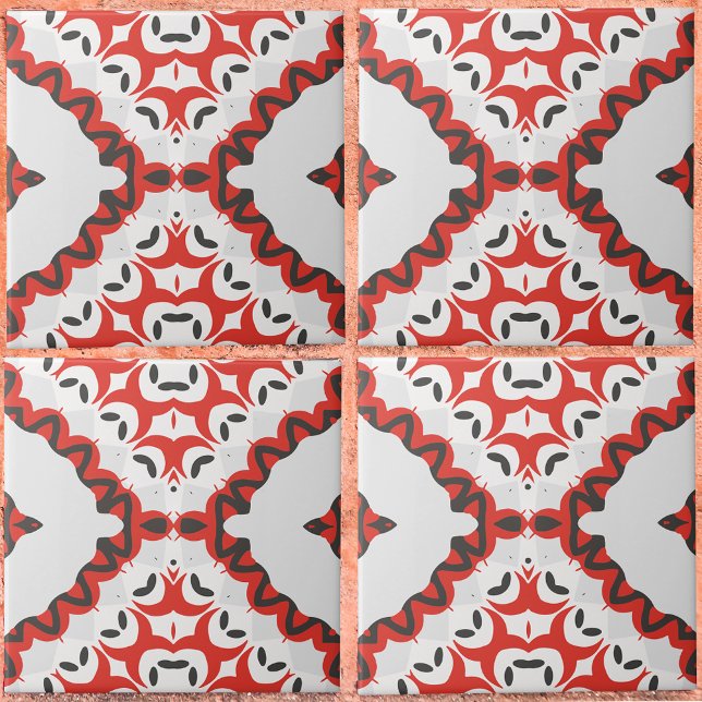 Red Grey Black & White Modern Ethnic Geometric Tile (Creator Uploaded)