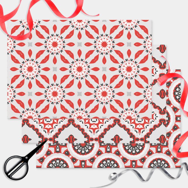 Red Grey Black & White Modern Ethnic Geometric Wrapping Paper Sheet (Creator Uploaded)
