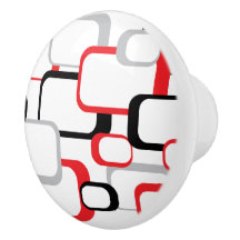 Red Grey Black White Retro Square Pattern