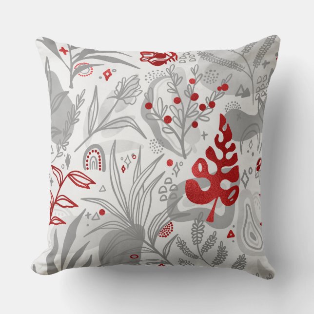 Red & Grey Botanical Cushion (Front)