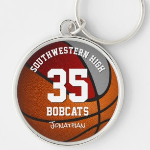 red grey boys girls basketball team mascot name key ring