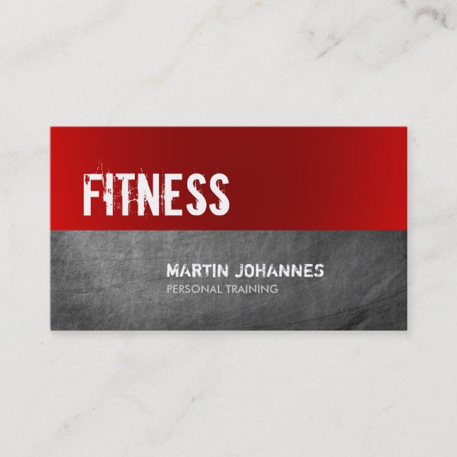 Red Grey Chalkboard Personal Trainer Business Card (Front)