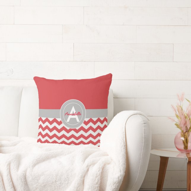 Red Grey Chevron Cushion (Couch)