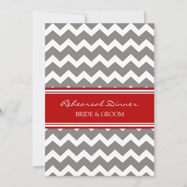 Red Grey Chevron Rehearsal Dinner Party Invitation (Front)