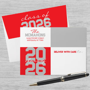 Red & Grey Colour Block Return Address Graduation Envelope