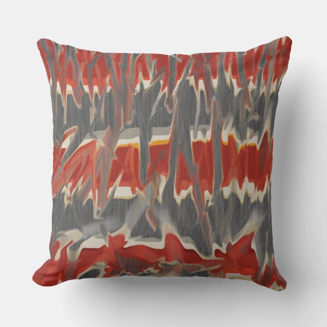 Red Grey Cream Abstract Tie Dye Look Cushion (Front)