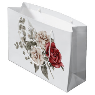 Red Grey & Cream Boho Flower Bouquet Large Gift Bag