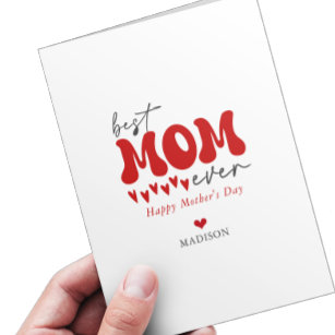 Red Grey Cute Best Mum Ever Card