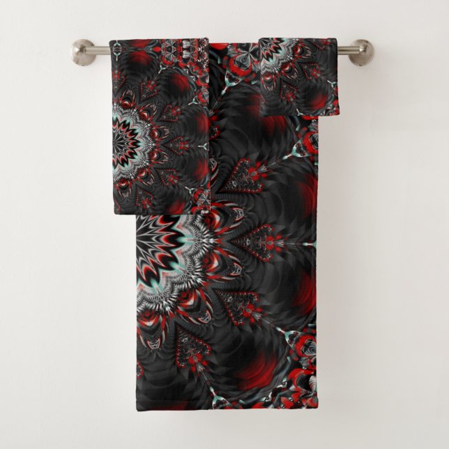 Red Grey Decorative Bath Towel Set (Insitu)
