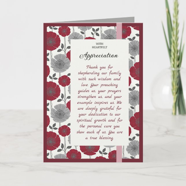 Red & Grey Floral Pastor Appreciation Card (Front)