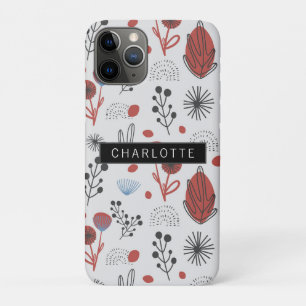 Red Grey Flower Plant Pattern Personalised Case-Mate iPhone Case