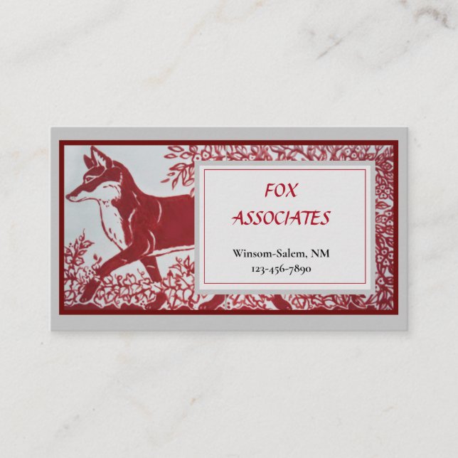 Red Grey Fox Ceramic Tile Design Elegant Animal Business Card (Front)