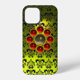 RED GREY GEMSTONE MON Bright Yellow Black Damask iPhone 12 Case