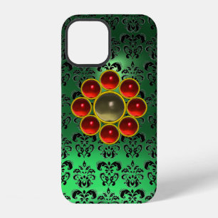 RED GREY GEMSTONE MON Jade Green Black Damask iPhone 12 Case