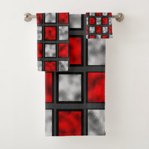 Red Grey Glass Tiles Bath Towel Set