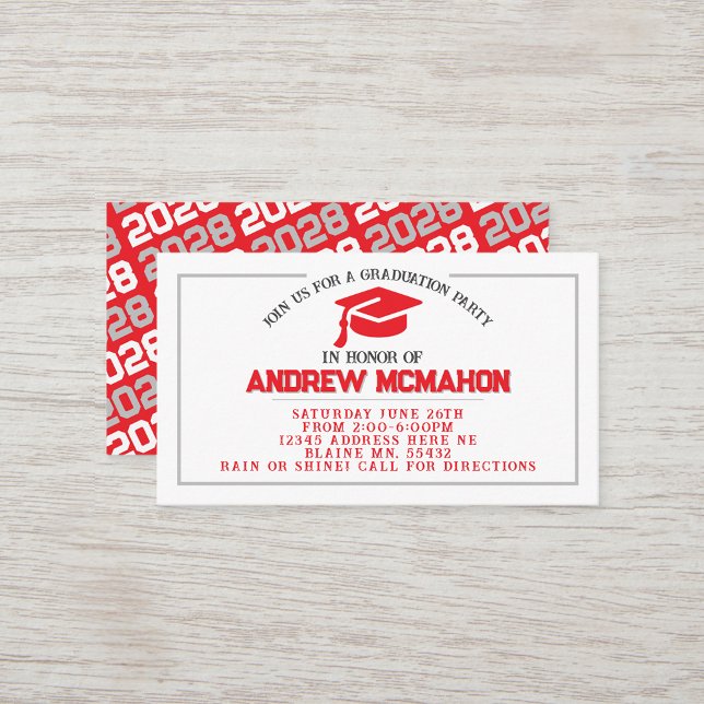 Red & Grey Graduation Invite Announcement Insert (Red, White & Silver Grey Mini Graduation Invites for Friends, Team Mates or as Inserts!)