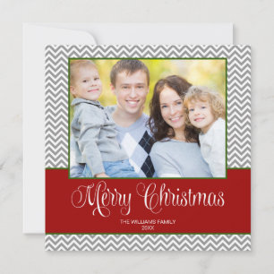 Red Grey Green Chevron Christmas Square Photo Card