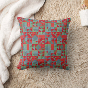 Red, grey, green geometric pattern. cushion