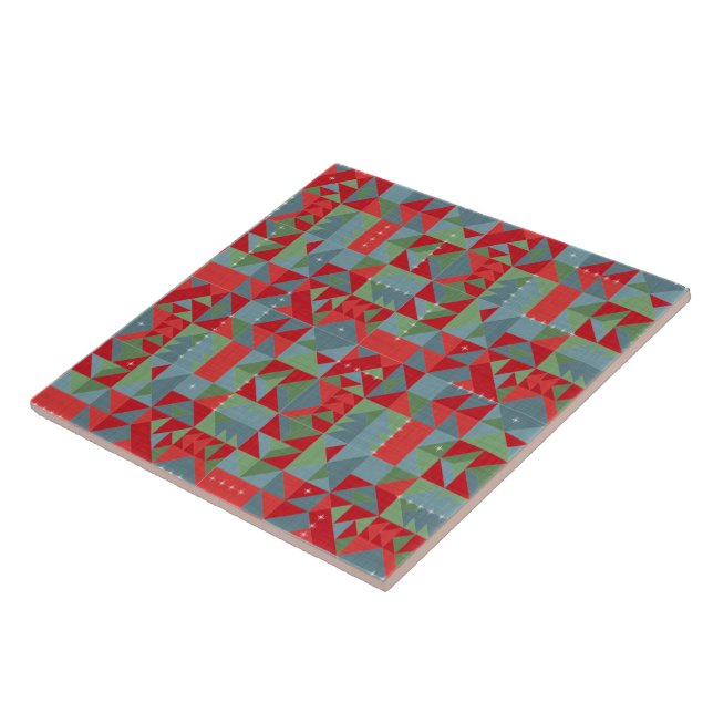 Red, grey, green geometric pattern. tile (Side)