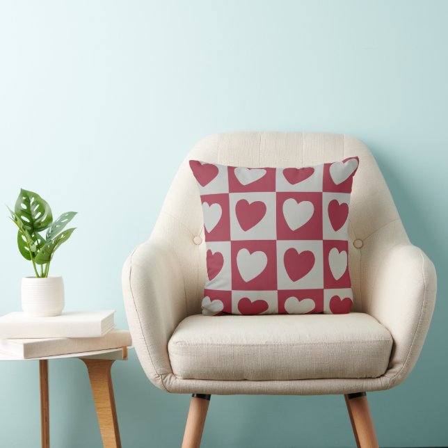 Red Grey Love Hearts Valentines Cushion (Chair)