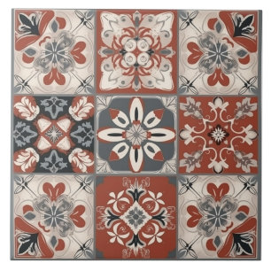 Red & Grey Mediterranean Ceramic Tile