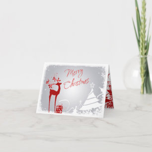 Red, Grey Merry Christmas Trees & Deer Card