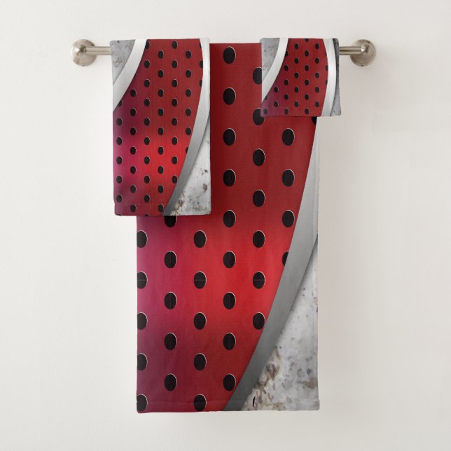 Red & grey Metal texture Bath Towel Set (Insitu)