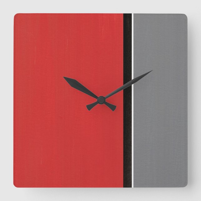 Red Grey Modern Square Wall Clock (Front)