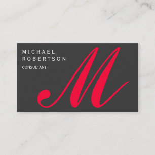 Red Grey Monogram Standard Size Business Card