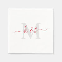 Red & Grey Monogram Swash Script White Cocktail 