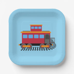 Red, grey, orange and blue colour train  paper plate