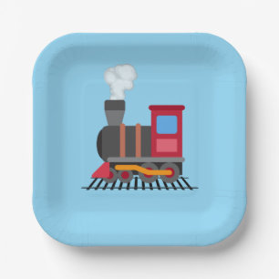 Red, grey, orange and blue colour train  paper plate