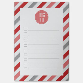 Red Grey & Pink Diagonal Stripes To Do List Post-it Notes