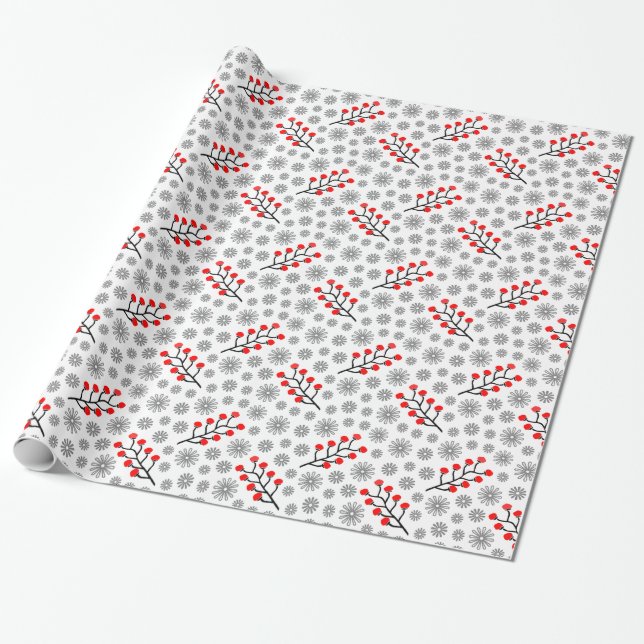 Red Grey Scandinavian Pattern Wrapping Paper (Unrolled)