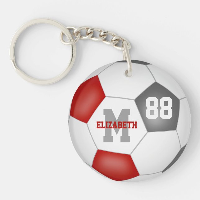 red grey school colours girls boys soccer key ring (Front)