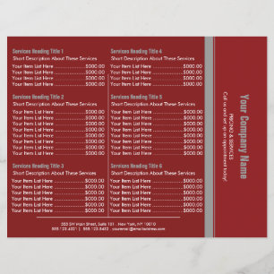 Red Grey Simple Border Price List 6 Flyer