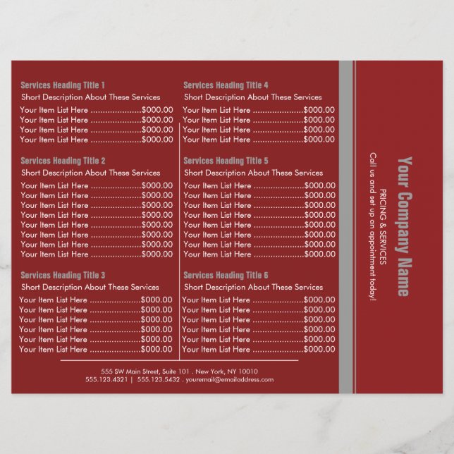 Red Grey Simple Border Price List 6 Flyer (Front)