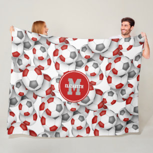 red grey soccer balls pattern monogrammed fleece blanket