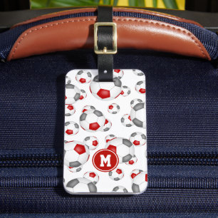 red grey soccer team colours sports pattern luggage tag