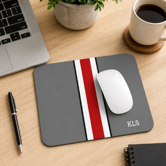 Red & Grey Sporty Monogram Mouse Pad