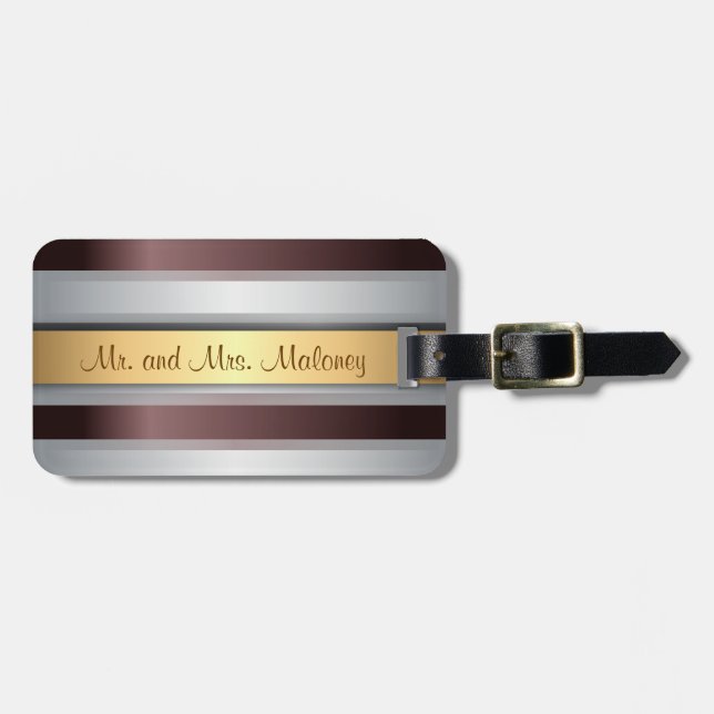 Red Grey Stripe Pattern Luggage Tag (Front Horizontal)