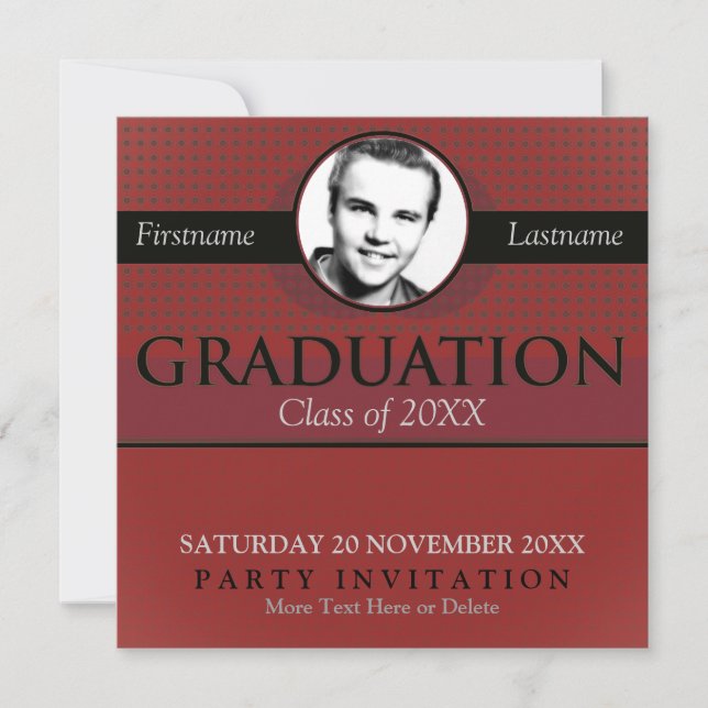 Red & Grey Stylish Graduation w/ Photo Invitation (Front)