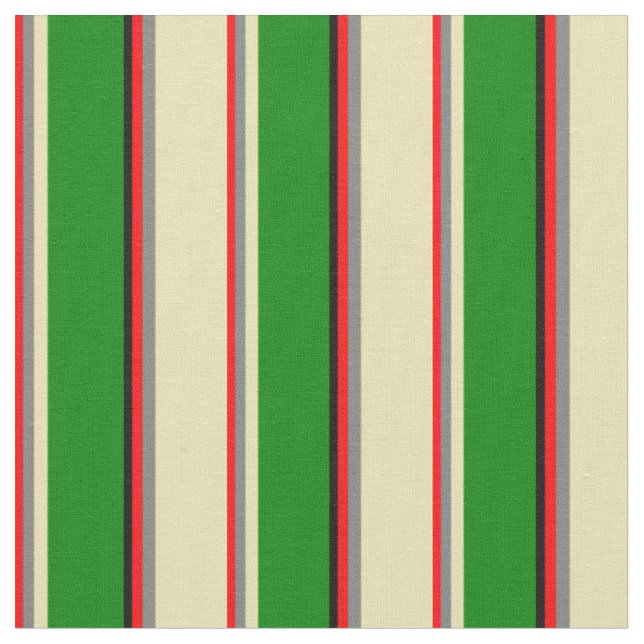 Red, Grey, Tan, Green, and Black Coloured Lines Fabric (Close Up)