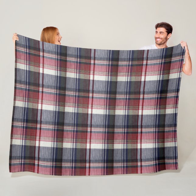 Red Grey Tartan Plaid Fleece Blanket (In Situ)