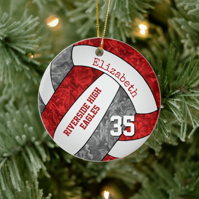 red grey team colours girls volleyball memento ceramic tree decoration (Tree)