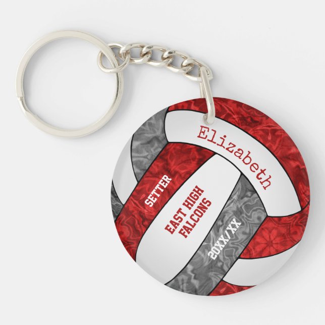 red grey team colours personalised volleyball key ring (Front)