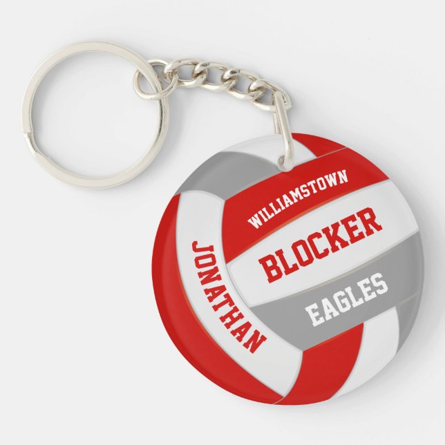 red grey team colours personalised volleyball key ring (Front)