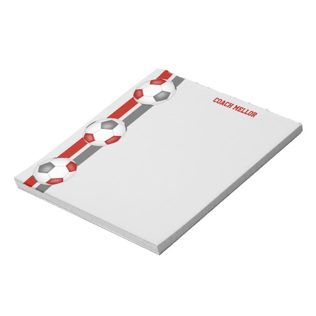 red grey team colours soccer coach custom notepad (Rotated)