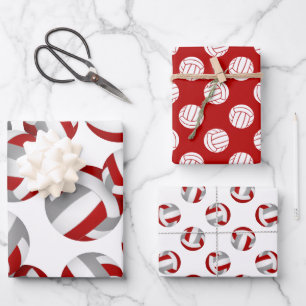 red grey team colours volleyball 3 pc coordinating wrapping paper sheet