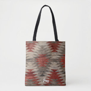 Red & Grey Textured Native American Tote Bag
